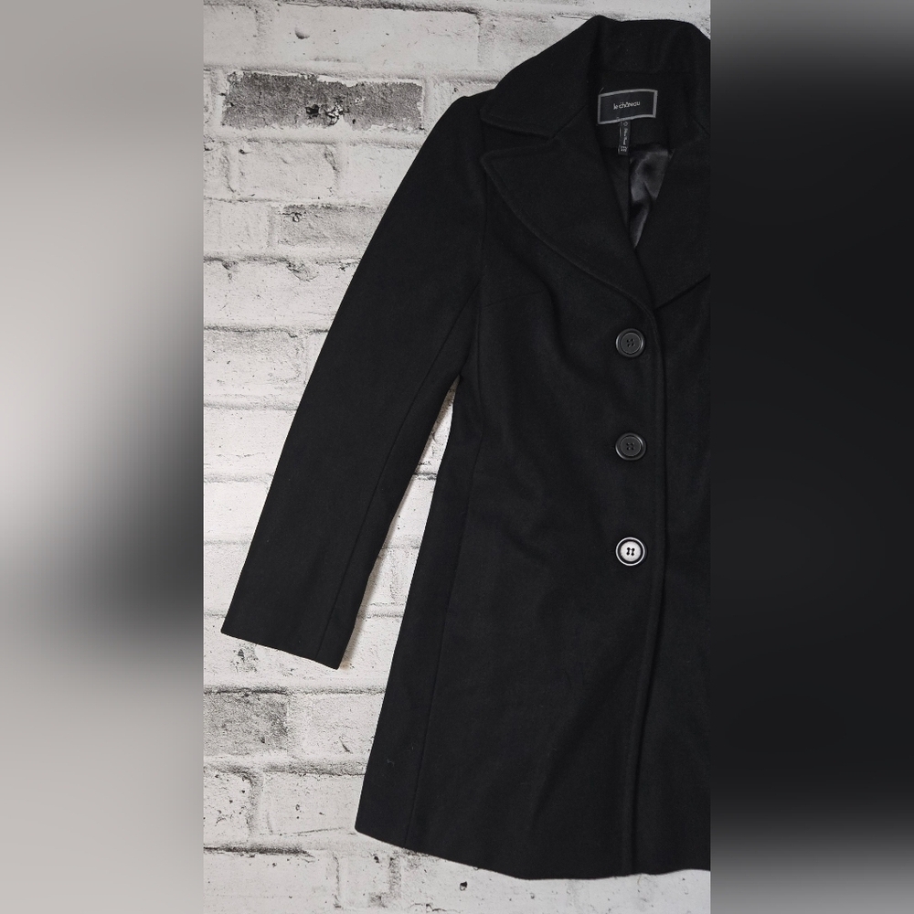 Le Château Woolmark Black Wool Blend Coat – XXS Fitted Long Jacket - Picture 5 of 12
